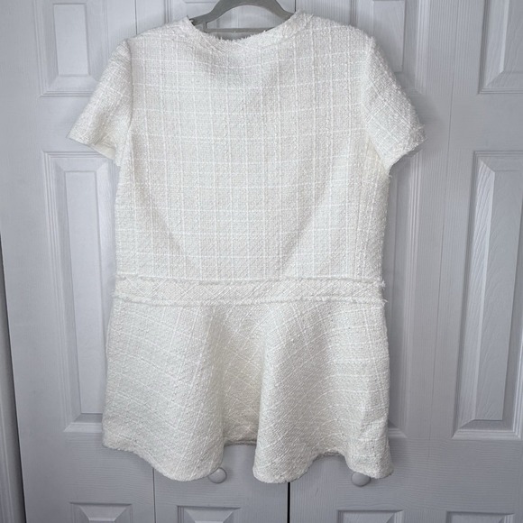 Zara SS24 ZW Collection Short Tweed Textured Structured Dress Ecru fringe  XL - Picture 4 of 9